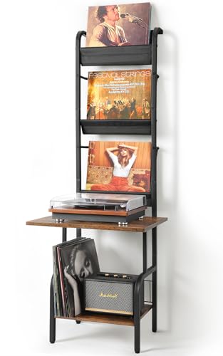 Bikoney Plattenspieler Schallplatten Aufbewahrung PlattenspielerStänder Schallplattenspieler-Tisch mit Vinyl-Schallplatten-Aufbewahrung für bis zu 200 Alben Schallplatten Wandhalterung Vinyl Display