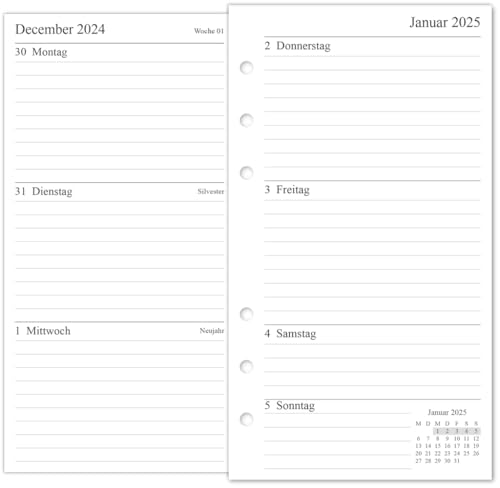 newestor 2025 Wochenplaner Einlage Personal, 1 Woche auf 2 Seiten, Kompatibel mit Filofax Personal Organiser, 9,5x17,1cm