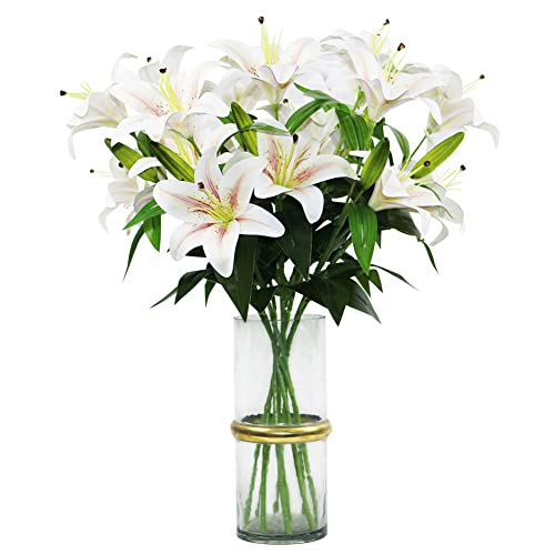 Olrla 60cm lang Künstliche Lilien, 8 blühende Blütenköpfe 4 Knospen D-Druck künstliche Tigerlilie, Blumen für Hochzeit, Zuhause, Hotel, Büro, Dekoration (Farbverlauf, Champagnerfarben)