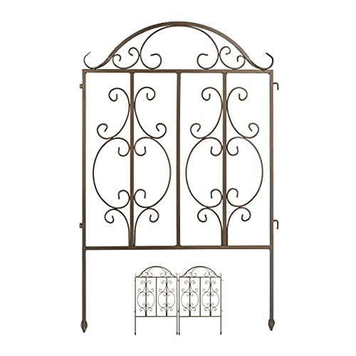 Relaxdays Gartenzaun aus Stahl, Zaunstecksystem 3er Set, verzierter Vorgartenzaun, Zaunelement HxB: 98 x 63,5 cm, Bronze