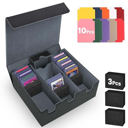 TTAWIFT Sammelkarten-Aufbewahrungsbox für 1800+ Karten, Premium Magnetische Trading Card Storage Box für TCG Karten und PTCG Sports Karten, PU Leder Karten Deck-Box mit 10 Kartenteilern(Schwarz)