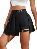 GORGLITTER Damen Hosenrock Kurze Hose Culottes Hosen Casual Minirock Asymmetrisch Röcke mit Schnalle Schwarz M