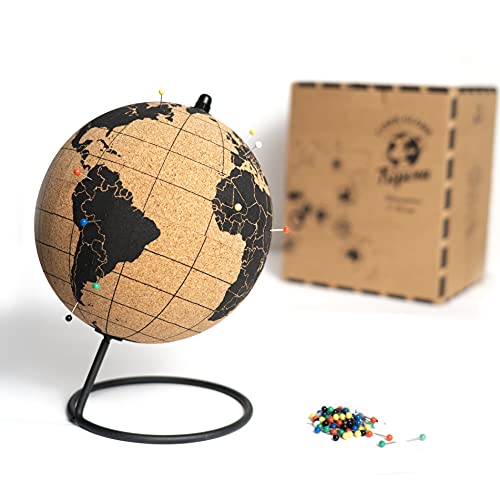 TRIPVEA® Weltkugel aus Kork 20cm - Vintage Globus kork - Dekorative Weltkarte zum Thema Reisen - Ideale Geschenk- und Deko Idee - Höhe = 20 cm