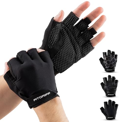 Fitgriff® Trainingshandschuhe für Damen und Herren - Fitness Handschuhe für Krafttraining, Kraftsport, Training, Gym, Workout, Lifting Gloves (Black, 9)