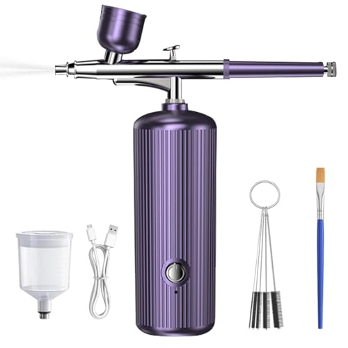 Airbrush Set, Airbrushpistole, Spritzpistole mit Kompressor Kabelloses Airbrush-Kit, Wiederaufladbar, Tragbare Air Brush, für Haut Hydratation, Nail Art, Tattoo, Malerei, Makeup, Kuchen