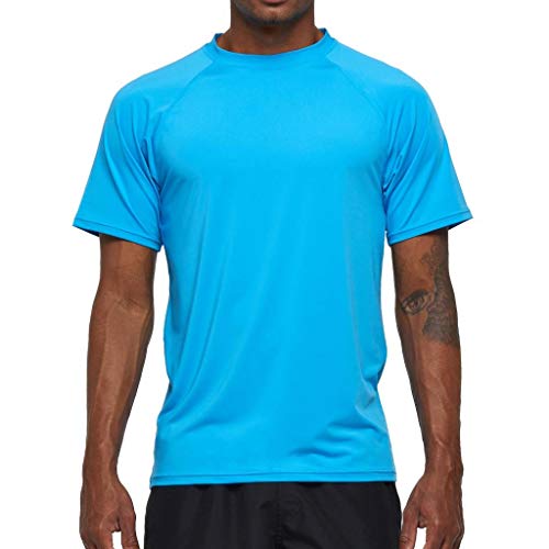 Arcweg Rashguard Herren Kurzarm UV Schutz T-Shirt Elastisch Schnelltrocknend UPF 50 Tops Funktionsshirt Rash Vest Zum Surf Laufen Angeln Wandern M-3XL Himmelblau EU XXL