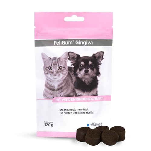 alfavet FeliGum Gingiva, unterstützt bei Zahnfleisch und Maulhöhlen Entzündung von Katze und Hund, Kaudrops, Ergänzungsfuttermittel, 120g