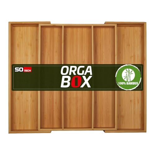 Orga-Box UNIVERSAL Besteckkasten aus Bambus verstellbar für Schrankbreite 500-600 mm bis 5 Fächer für Schubladentiefe 473 mm (Innenmaß)