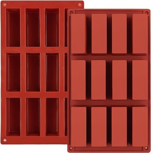 Leslady Schokoladenform Silikon Tief, 2 Stück Müsliriegel Backform mit 12 Mulden, Antihaft, BPA-frei, multifunktional für Kekse, Backform für Schokolade Praline Brownie Cornbrot Käsekuchen
