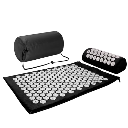 Akupressurmatte Akupressure Set Akupressurmatte mit Kissen Nagelmatte Blumenfeldmatte Nadelmatte/Nadelreizmatte Nadelbrett Yantramatte Pranamatte Akupunkturmatte, schwarz weiß