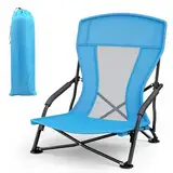 WildFun Tragbarer Faltbarer Strandstuhl mit Tragetasche, hohe Netzrücken Strandstühle für Erwachsene, Stuhl für Outdoor, Camping, BBQ, Reisen, Festival Strand, Picknick