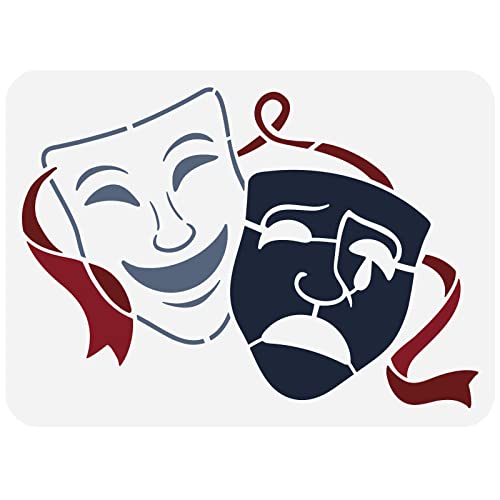 FINGERINSPIRE Theater Masken Schablone 29.7x21cm Wiederverwendbare Theater Drama Komödie Stil Schablonen Großformatige Theater Griechische Muse Schablone für Wand Holz Möbel Stoff Papier