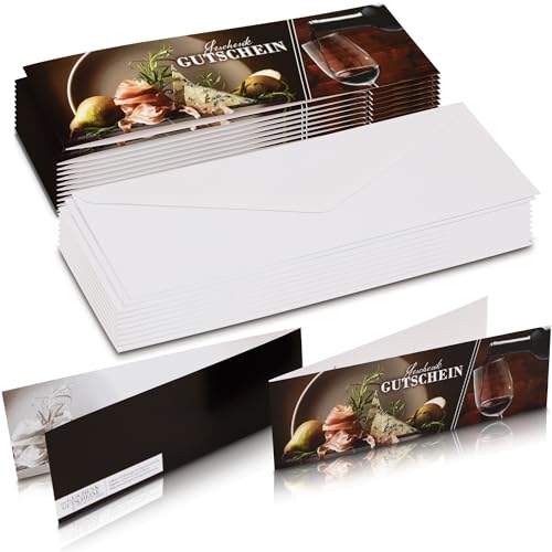 Premium Geschenkgutschein 25er Set - Gutscheine Zum Selber Ausfüllen, Gutschein Karte - Perfekt für Feinkostgeschäfte und Fachhandel - Einzigartiges Format inkl. Kuvert (5005)
