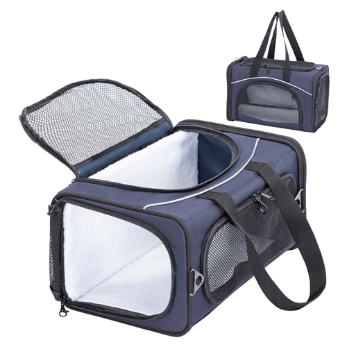 Petsfit Transporttasche Katze & Hundetasche Flugzeug | Flugtasche für Hunde & Transportbox Katze | Flugtaugliche Haustiertasche | Sicherer Transport in Auto, Flugzeug und Bahn, S/Blau