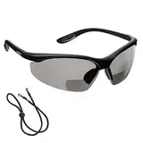 voltX CONSTRUCTOR BIFOKALE Schutzbrille mit Lesehilfe (RAUCHGRAUE +2.0 Dioptrie) Sportbrille für Radler enthält Sicherheitsband, CE EN166F Bifocal Safety Glasses