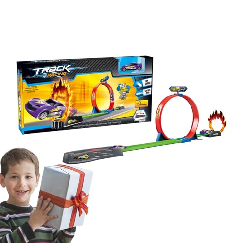 Rennbahn | Rennbahn-Set für Rennwagen | Spiel für Anhängerfahrzeuge zum Zusammenbau für Zuhause, Reisen, Schulen und Kindergärten