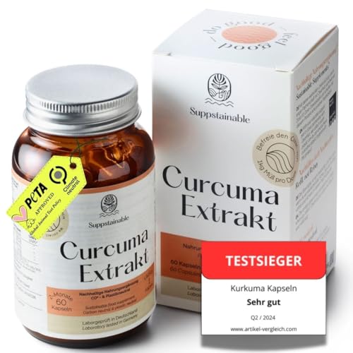 Suppstainable 60 Kurkuma Kapseln 10.000mg Kurkumin hochdosiert - Curcuma Kapseln hochdosiert Curcumin - Turmeric Capsules - Tumeric Kapseln hochkonzentriert - Kurkuma-Kapseln Cucumakapseln cucrma
