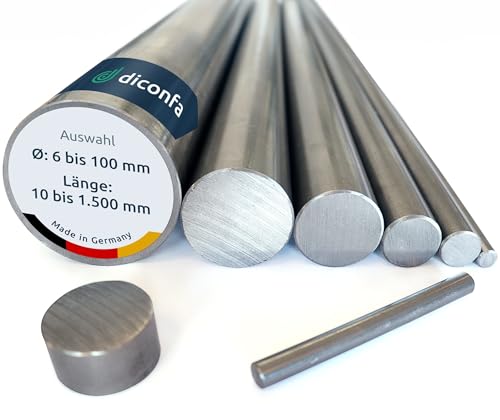 DICONFA Rundstahl S355 J2+C - Ø 6mm x 1000mm - DURCHMESSER 6mm bis 100mm - LÄNGE 10mm bis 1500mm - gezogen Blankstahl h9 | ST 52 K - 1.0579 | Rund-eisen Welle Baustahl Stahlstab Achse Bolzen