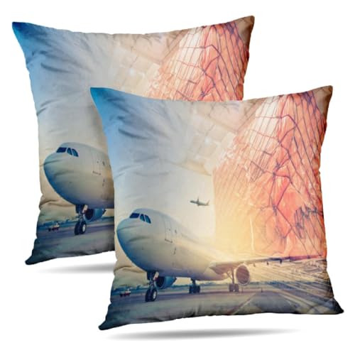 Cushion Cover Retro Vintage Flugzeug Flugzeug Service Flughafen Transfer Global Modern Fliegen 2Er-Set Zierkissenbezüge Atmungsaktive Kopfkissenbezug Glatte Pillow Cover Für Mädchen Männer