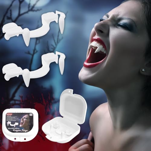 Vampir Zähne, 2 Stück Einziehbare Vampirzähne für Erwachsene Kinder, Halloween Vampirgebiss Dracula Vampire Teeth, Wiederverwendbare Vampir Fangs für Karneval Cosplay Mottoparty Vampir Kostüm