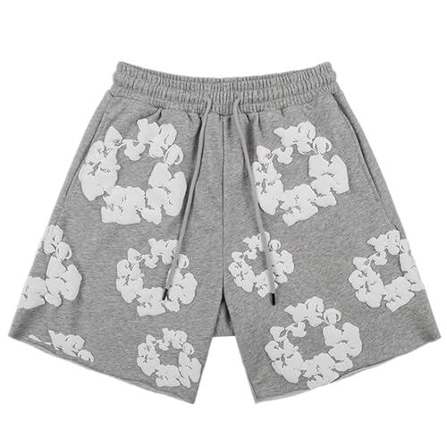 Mayamiyasa Modemarke D T Drucktrikot, 2 Teiliges Sommer Trainingsanzug, Jogginganzug, Cotton T-Shirt, Sommershorts, Sommer - T - Shirt, Unisex - Sweatshirt - Set, Oberteil und Shorts, Grau S