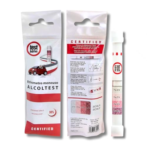 Auto Alkohol Tester - zugelassen von der Europäischen Gemeinschaft - zertifiziert (Packung 1 Stück), genaue Ergebnisse (auf Atem)