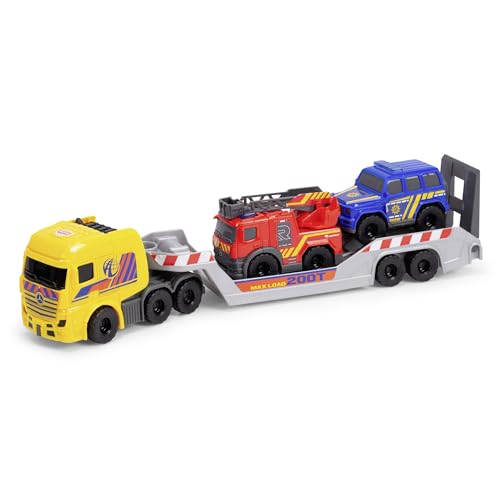 Dickie Toys - 3-in-1 Micro Rescue Truck (32 cm) - Daimler Truck mit Anhänger und 2 Mercedes-Benz Spielzeugautos (Polizeiauto und Feuerwehrauto), Auto-Spielzeug für Kinder ab 3 Jahre