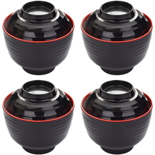 Ericetion 4-teiliges Miso-suppenschüssel-Set Deckel, Japanische Suppenschüssel, Nudel-Reis-Schalen, Ramen-schüssel-Set Für Snacks, Nüsse, Süßigkeiten, Obst, Miso-Suppe