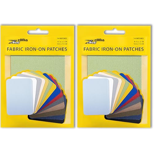 ZEFFFKA 2PACK Kleider-Flicken zum Aufbügeln für Innen und Außen Stärkster Kleber 100% Baumwolle Verschiedene Reparatur-Dekorationsset 14 Stück Größe 3" x 4-1/4" (7,5 cm x 10,5 cm)