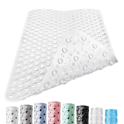 DOPROP Luxuriöses Weißes Badezimmerzubehör Badewannenmatte für Innen Extra Lange Rutschfeste Badewannenmatte für ältere Kinder Premium Vinyl Duschmatten Teppiche Läufer mit Starken Saugnäpfen,100x40CM