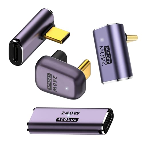 YUNKOZAND USB C 90 Grad Adapter, USB C rechtwinkliger Adapter mit 40 Gbit/s PD 240 W 8K @ 60 Hz Videoladung, kompatibel mit Steam Deck, Switch, VR und mehr Typ-C-Geräte(4-teilig)