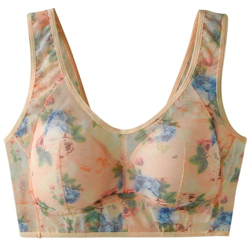 2025 - Damen-Unterwäsche-BH mit dünnem Bügel, Netzstoff, Bedruckt, im Westenstil, aufgeknöpft, bequem, schöner Rücken Primark Shop Online (Beige, L)