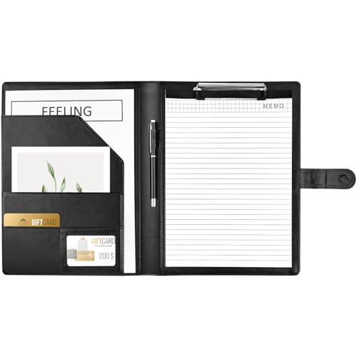 Klemmbrett Mappe A4, Schreibmappe A4, Ordner Klemmbrettmappe, Konferenzmappe aus PU-Leder, Dokumentenmappe, Portfolio Padfolio Schwarz