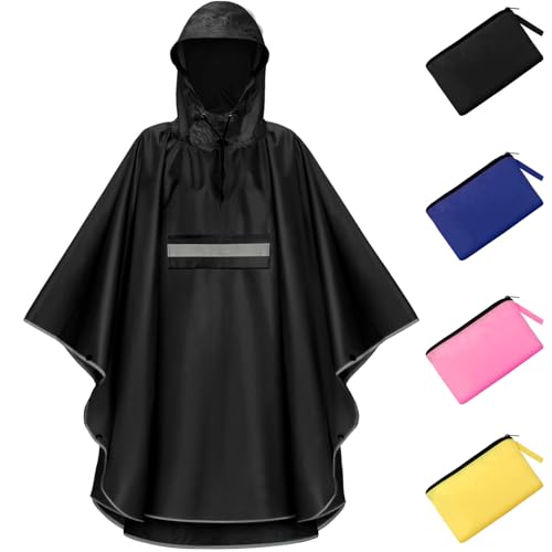 NEWIROVE Regencape Kinder, Unisex Regen Poncho Wasserdicht Kinder Regenponcho Regenkleidung Kinder Mit Reflektierender Poncho Kinder Regen Leichter Regenjacke Für Jungen Mädchen 140-160cm, Schwarz