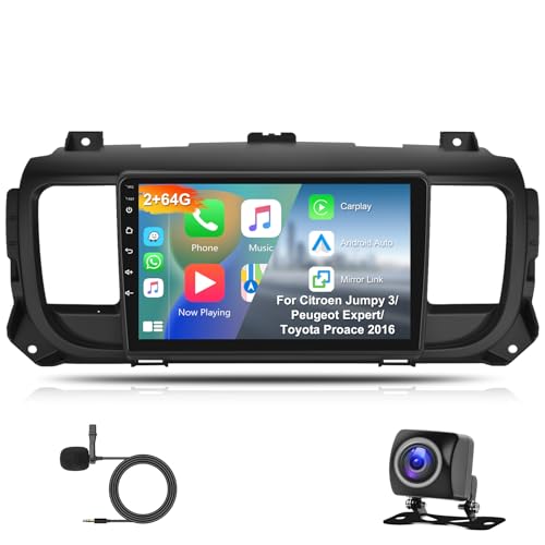 2G+64G Autoradio für Peugeot Expert/Toyota Proace/Citroen Jumpy 3 SpaceTourer 2016-2021 Carplay Android Auto,Hodozzy 9 Zoll Touchscreen mit Navi,Radio 2 Din WiFi Bluetooth HiFi FM/RDS Rückfahrkamera