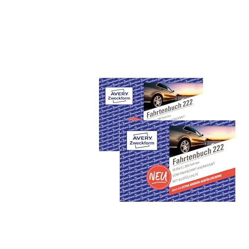 AVERY Zweckform 222-2 Softcover Fahrtenbuch PKW (Finanzamt anerkannt, DIN A6 quer 148x105mm, 112 Seiten|385 Fahrten, Deutschland & Österreich, Abgrenzung privater/geschäftlicher Fahrten) 2er-Pack