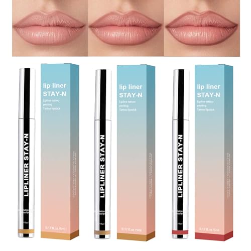 Abziehbarer Lippenkonturenstift, 3 Farben Peel Off Lipliner Set, Flüssigkeit Lip Stain Plumper, Lippen Stift Set Wasserfester & Langlebig, Matter Tattoo Lip Liner Fleck zum Abziehen