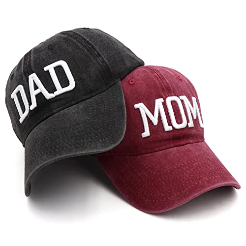 Hiwelove Mütze für Mutter und Vater, Vatertagsgeschenk, Bestickt, verstellbar, Geschenk für Paare, Eltern, Roter Mama-Hut und schwarzer Papa-Hut, Einheitsgröße