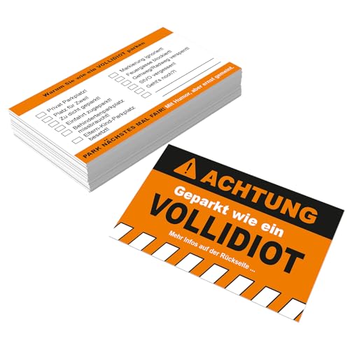 Falkenhorn 20x Achtung! Lustige Strafzettel für Falschparker – Ich Parke wie EIN Vollidiot – Witzige Parkzettel & Scherzartikel für Autofahrer – Wetterfest & Hochwertig Scherzartikel, Gag-Geschenk