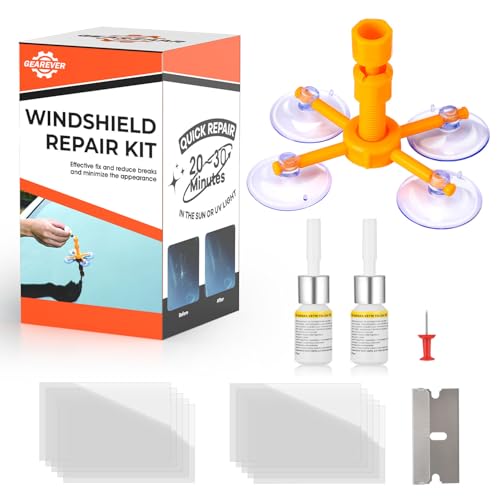 GEAREVER Windschutzscheiben-Reparaturset, Auto Windschutzscheiben-Riss Reparaturset für die Reparatur von Windschutzscheiben-Rissen, Chips, Bulls-Eye, Spinnennetz-Glaskleber Reparaturset