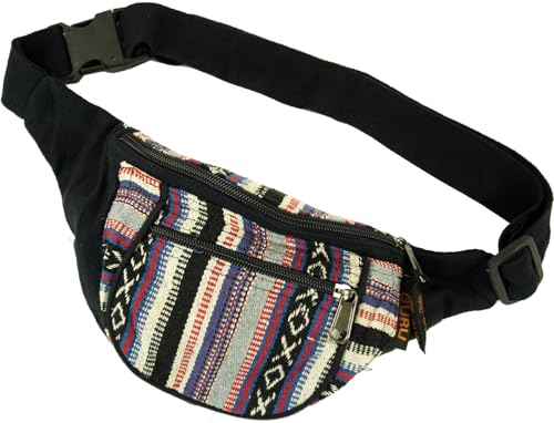 GURU SHOP Ethno Sidebag, Nepal Gürteltasche - Schwarz, Unisex - Erwachsene, Baumwolle, 13x20x4 cm