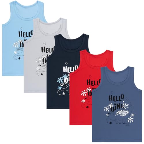 LOREZA ® 5 Pack Jungen Unterhemden aus Baumwolle Tank Top (116-122 (6-7Jahre), Modell 4)