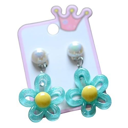 TEMOOUES Mädchen-Gelee-Blumen-Ohrclips für Kindergarten, süße baumelnde Ohrringe für kleine Mädchen, Spiel-Ohrringe, Zubehör