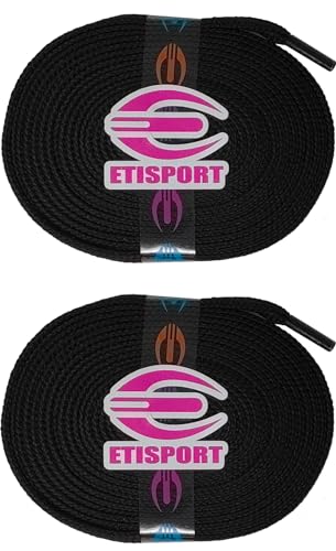 ETISPORT Paar Professionelle Flache Schlittschuhbänder, für Eis, Kunst- und Inline-Skates. Strapazierfähig. (Schwarz, 2,7 m | 106 in)