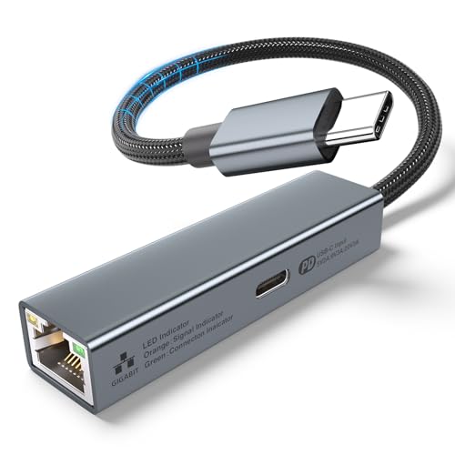 USB C auf Ethernet Adapter 60W PD - USB C LAN Adapter 1Gbps Gigabit(Thunderbolt 3/4) auf RJ45 Netzwerkadapter Kompatibel für Laptop, MacBook Pro/Air, Dell XPS, Chromebook, Surface Book