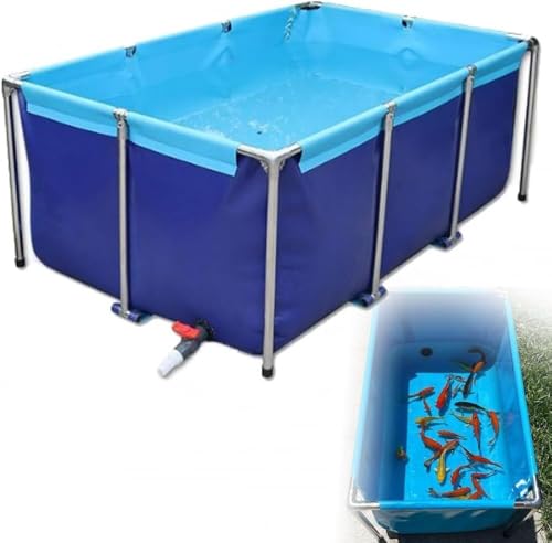 Faltbarer Wasserspeicherteich aus Edelstahl, großer Fischteich aus PVC-Leinwand mit Rahmen, Wasserspeichertank for die landwirtschaftliche Bewässerung, for die Aquakultur zu Hause(0.8X0.6X0.3m)