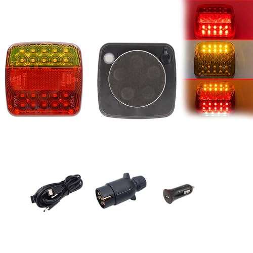 Generisch Binonus Trailer Lights,Ip 67 Waterproof LED Trailer Lights Wireless,Waterproof Rechargeable LED Towing Lights, Portable for Pickup Trucks, SUVs, Boats, RVs and More (red)