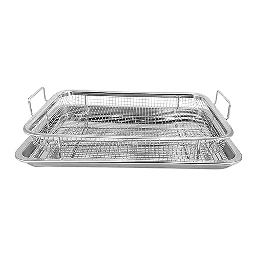 2-teiliges Bratpfannen- und Rost-Set, Gebäckplatten zum Grillen von Gemüse, Fleisch, Silber, 32,5 x 24,5 x 5,2 cm