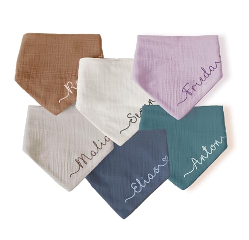 ARTEE Personalisiertes Halstuch Dreieckstuch aus Musselin Gaze 100% Baumwolle für Babies und Kleinkinder in 2 Grössen erhältlich, mit Namens Personalisierung aus OekoTex zertifiziertem Druckmaterial