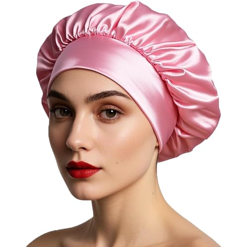 iLamvie Satin Haarhaube, Nacht Schlafhaube,Schlafhaube Haare Schützen,Satinhaube Zum Schlafen,Haarnetz Für Damen Und Mädchen(Rosa)